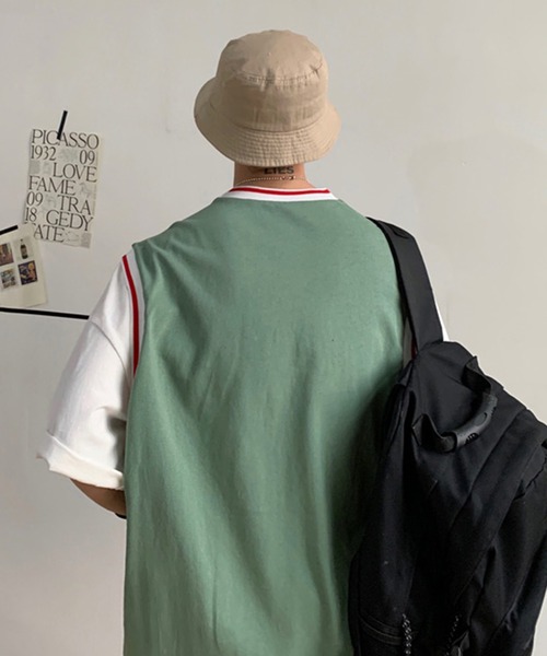 HOOK（フック）の「【HOOK】【2021新作】 アメカジ配色tシャツベストドッキングトップス アンサンブル風（Tシャツ/カットソー・メンズ・ブラック/ブルー/グリーン/グレー/ホワイト・M/L/XL/XXL）」の11枚目の写真