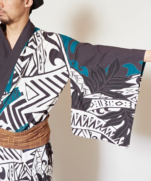 チャイハネ（チャイハネ）の「【チャイハネ】ポリネシアントライバル柄メンズ浴衣（浴衣・メンズ・ブラック/マスタード・FREE）」の18枚目の写真