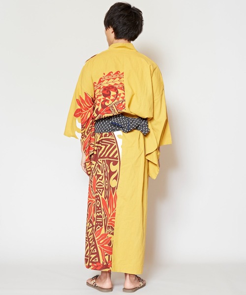 チャイハネ（チャイハネ）の「【チャイハネ】ポリネシアントライバル柄メンズ浴衣（浴衣・メンズ・ブラック/マスタード・FREE）」の7枚目の写真