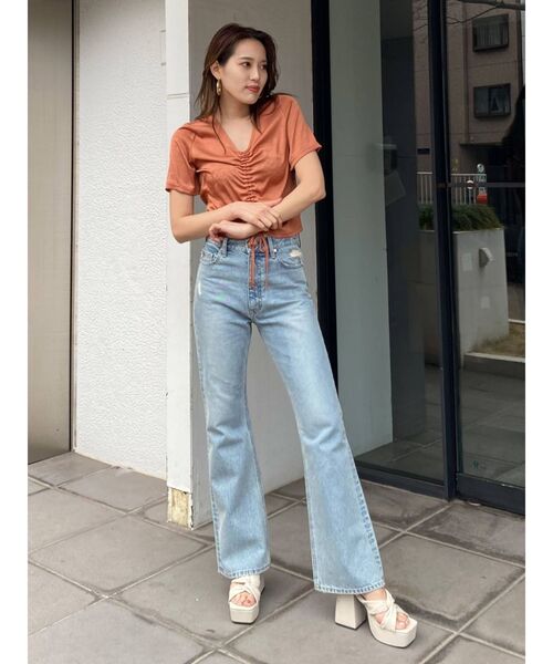 EMODA（エモダ）の「フロントギャザートップ（Tシャツ/カットソー・レディース・オレンジ/ブラック/ホワイト/ブルー・FREE）」の10枚目の写真