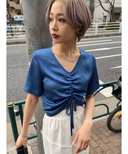 EMODA（エモダ）の「フロントギャザートップ（Tシャツ/カットソー・レディース・オレンジ/ブラック/ホワイト/ブルー・FREE）」の11枚目の写真