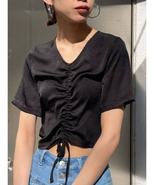 EMODA（エモダ）の「フロントギャザートップ（Tシャツ/カットソー・レディース・オレンジ/ブラック/ホワイト/ブルー・FREE）」の13枚目の写真