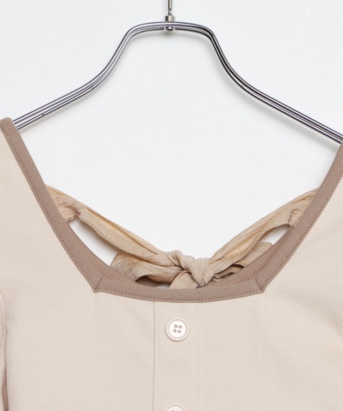 WEGO（ウィゴー）の「WEGO/バックリボン配色スクエアTシャツ（Tシャツ/カットソー・レディース・ライトベージュ/サックスブルー・FREE）」の4枚目の写真