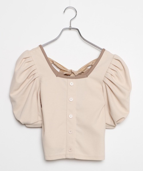 WEGO（ウィゴー）の「WEGO/バックリボン配色スクエアTシャツ（Tシャツ/カットソー・レディース・ライトベージュ/サックスブルー・FREE）」の9枚目の写真