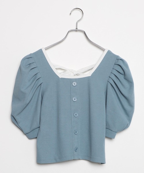 WEGO（ウィゴー）の「WEGO/バックリボン配色スクエアTシャツ（Tシャツ/カットソー・レディース・ライトベージュ/サックスブルー・FREE）」の10枚目の写真