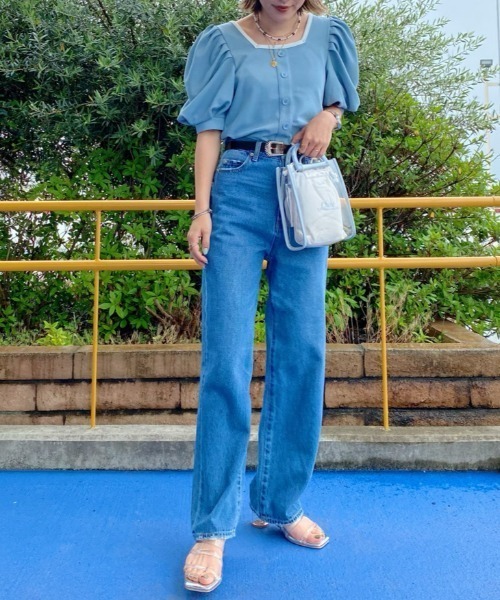 WEGO（ウィゴー）の「WEGO/バックリボン配色スクエアTシャツ（Tシャツ/カットソー・レディース・ライトベージュ/サックスブルー・FREE）」の12枚目の写真