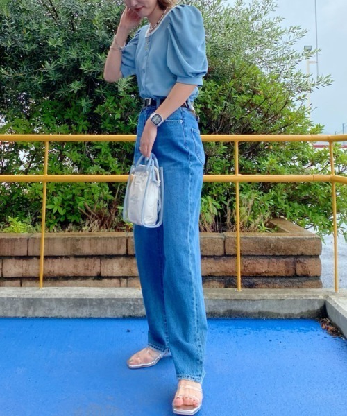 WEGO（ウィゴー）の「WEGO/バックリボン配色スクエアTシャツ（Tシャツ/カットソー・レディース・ライトベージュ/サックスブルー・FREE）」の13枚目の写真