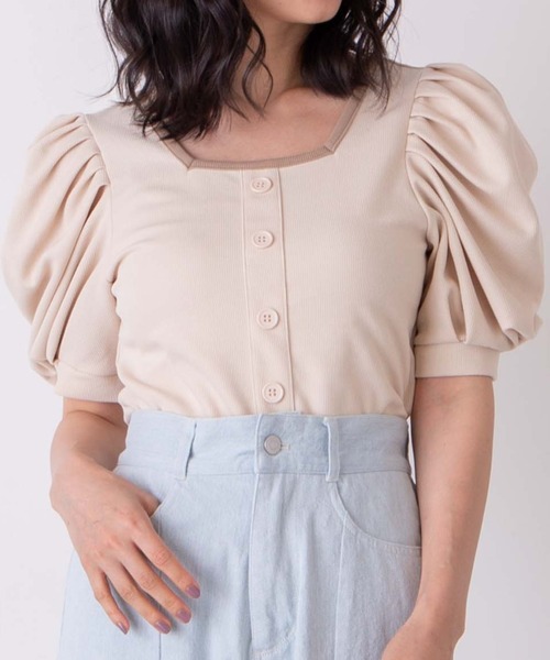 WEGO（ウィゴー）の「WEGO/バックリボン配色スクエアTシャツ（Tシャツ/カットソー・レディース・ライトベージュ/サックスブルー・FREE）」の21枚目の写真