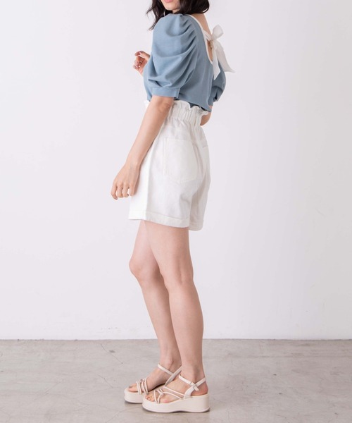 WEGO（ウィゴー）の「WEGO/バックリボン配色スクエアTシャツ（Tシャツ/カットソー・レディース・ライトベージュ/サックスブルー・FREE）」の17枚目の写真