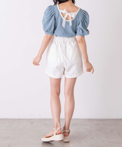 WEGO（ウィゴー）の「WEGO/バックリボン配色スクエアTシャツ（Tシャツ/カットソー・レディース・ライトベージュ/サックスブルー・FREE）」の18枚目の写真