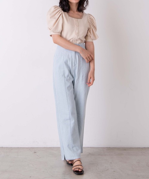 WEGO（ウィゴー）の「WEGO/バックリボン配色スクエアTシャツ（Tシャツ/カットソー・レディース・ライトベージュ/サックスブルー・FREE）」の14枚目の写真