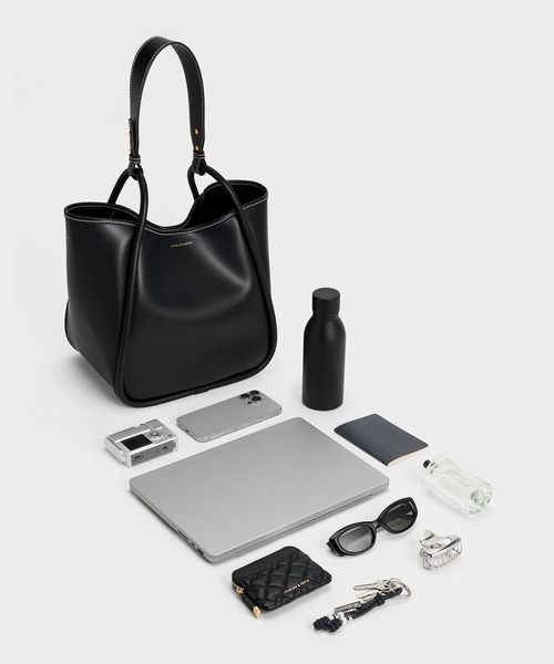 CHARLES & KEITH ラベンダートートバッグ ウーブン ダブルハンドルトートバッグ - ライラック | CHARLES