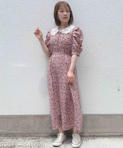 Paravion パラビオン のファッション ワンピース フラワー衿レースワンピース ワンピース