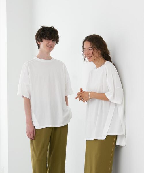FEELING MADE（フィーリングメイド）の「FEELING MADE クイックドライ天竺 ダイアゴナルライン ビッグTシャツ（Tシャツ/カットソー・レディース・ベージュ/ダークグレー/オリーブ/ライラック/ホワイト・FREE）」の2枚目の写真