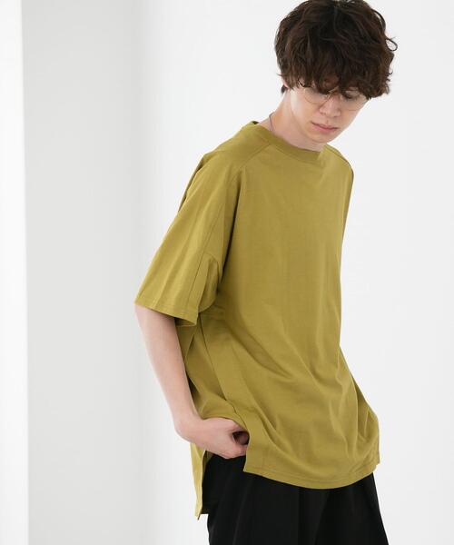 FEELING MADE（フィーリングメイド）の「FEELING MADE クイックドライ天竺 ダイアゴナルライン ビッグTシャツ（Tシャツ/カットソー・レディース・ベージュ/ダークグレー/オリーブ/ライラック/ホワイト・FREE）」の4枚目の写真
