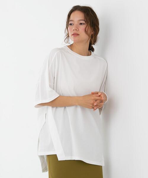 FEELING MADE（フィーリングメイド）の「FEELING MADE クイックドライ天竺 ダイアゴナルライン ビッグTシャツ（Tシャツ/カットソー・レディース・ベージュ/ダークグレー/オリーブ/ライラック/ホワイト・FREE）」の21枚目の写真