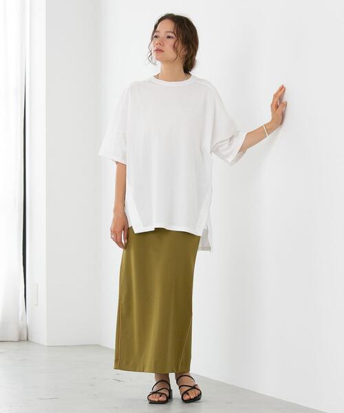 FEELING MADE（フィーリングメイド）の「FEELING MADE クイックドライ天竺 ダイアゴナルライン ビッグTシャツ（Tシャツ/カットソー・レディース・ベージュ/ダークグレー/オリーブ/ライラック/ホワイト・FREE）」の22枚目の写真