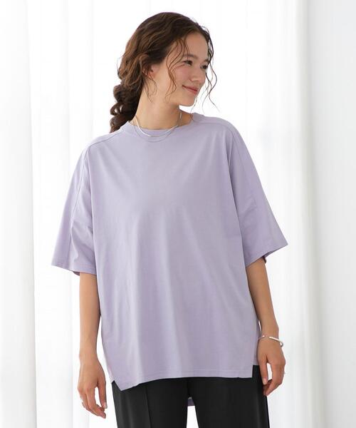 FEELING MADE（フィーリングメイド）の「FEELING MADE クイックドライ天竺 ダイアゴナルライン ビッグTシャツ（Tシャツ/カットソー・レディース・ベージュ/ダークグレー/オリーブ/ライラック/ホワイト・FREE）」の9枚目の写真