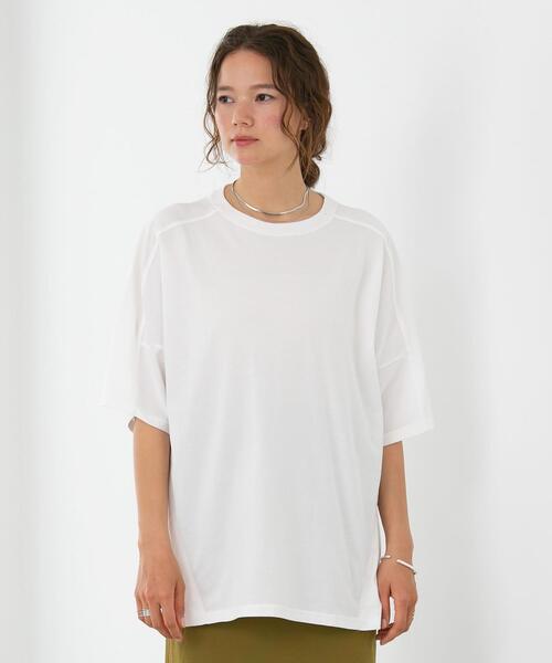 FEELING MADE（フィーリングメイド）の「FEELING MADE クイックドライ天竺 ダイアゴナルライン ビッグTシャツ（Tシャツ/カットソー・レディース・ベージュ/ダークグレー/オリーブ/ライラック/ホワイト・FREE）」の11枚目の写真