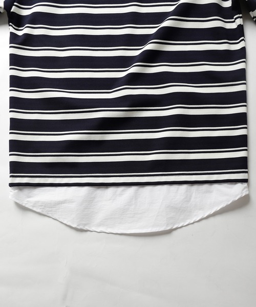 UNION STATION（ユニオンステーション）の「ポンチボーダー×布帛切り替えカットソー（Tシャツ/カットソー・メンズ・ベージュ/ネイビー・L/M/LL）」の5枚目の写真