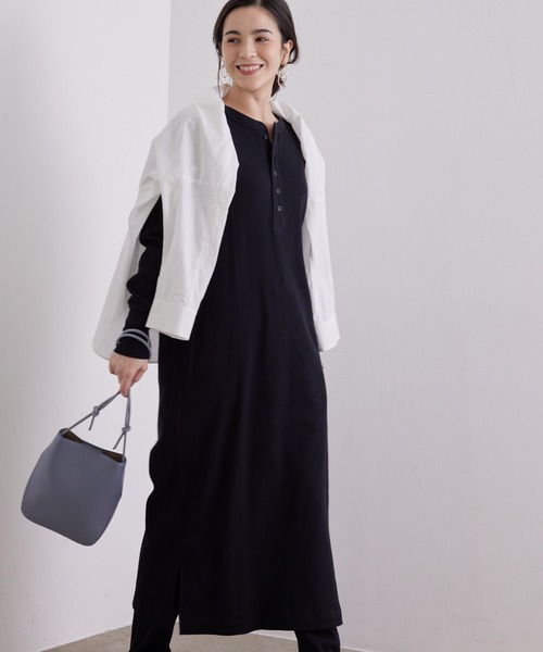 HANES(ヘインズ)の「【Hanes for SALON】THERMAL ONEPIECE(ワンピース)」|ブラック