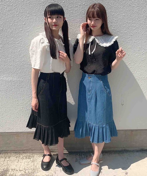 Hamble by Par Avion(ハンブルバイパラビオン)の「レース衿Teeブラウス(Tシャツ/カットソー・レディース・オフホワイト/ブラック・ONESIZE)」の8枚目の写真