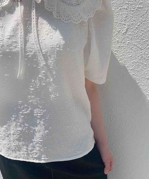 Hamble by Par Avion(ハンブルバイパラビオン)の「レース衿Teeブラウス(Tシャツ/カットソー・レディース・オフホワイト/ブラック・ONESIZE)」の13枚目の写真