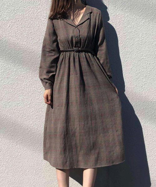 one after another NICE CLAUP（ワンアフターアナザーナイスクラップ）の「【ZOZOTOWN限定・大好評リバイバルアイテム】開襟レトロワンピース（ワンピース・レディース・ブラック/ブラック系その他/ブラウン/ブラウン系その他・FREE/L）」の4枚目の写真