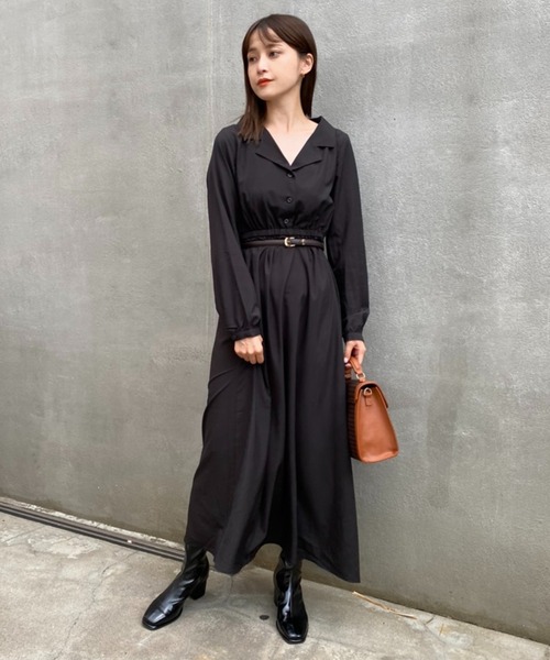 one after another NICE CLAUP（ワンアフターアナザーナイスクラップ）の「【ZOZOTOWN限定・大好評リバイバルアイテム】開襟レトロワンピース（ワンピース・レディース・ブラック/ブラック系その他/ブラウン/ブラウン系その他・FREE/L）」の21枚目の写真