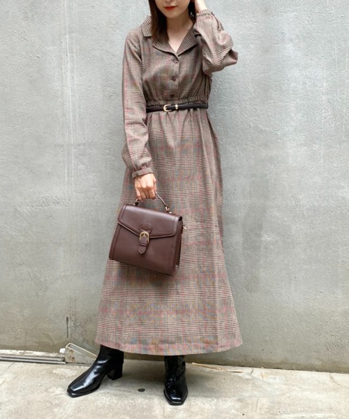 one after another NICE CLAUP（ワンアフターアナザーナイスクラップ）の「【ZOZOTOWN限定・大好評リバイバルアイテム】開襟レトロワンピース（ワンピース・レディース・ブラック/ブラック系その他/ブラウン/ブラウン系その他・FREE/L）」の20枚目の写真