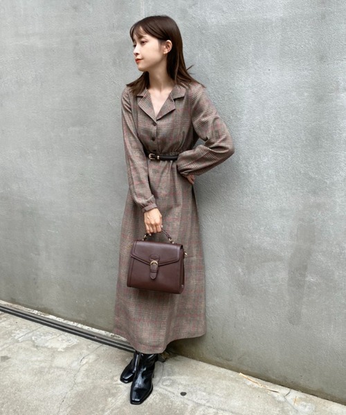 one after another NICE CLAUP（ワンアフターアナザーナイスクラップ）の「【ZOZOTOWN限定・大好評リバイバルアイテム】開襟レトロワンピース（ワンピース・レディース・ブラック/ブラック系その他/ブラウン/ブラウン系その他・FREE/L）」の5枚目の写真