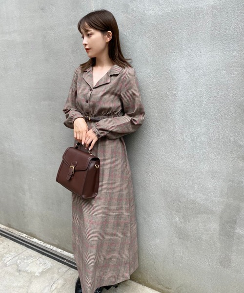 one after another NICE CLAUP（ワンアフターアナザーナイスクラップ）の「【ZOZOTOWN限定・大好評リバイバルアイテム】開襟レトロワンピース（ワンピース・レディース・ブラック/ブラック系その他/ブラウン/ブラウン系その他・FREE/L）」の17枚目の写真