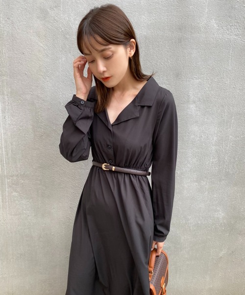 one after another NICE CLAUP（ワンアフターアナザーナイスクラップ）の「【ZOZOTOWN限定・大好評リバイバルアイテム】開襟レトロワンピース（ワンピース・レディース・ブラック/ブラック系その他/ブラウン/ブラウン系その他・FREE/L）」の6枚目の写真