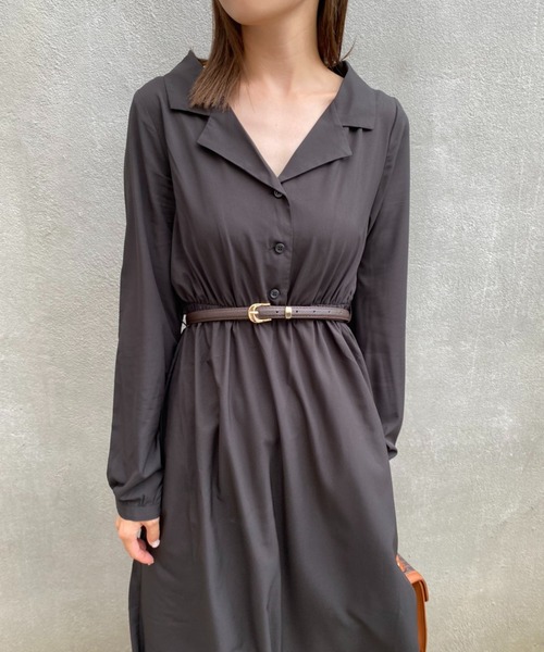 one after another NICE CLAUP（ワンアフターアナザーナイスクラップ）の「【ZOZOTOWN限定・大好評リバイバルアイテム】開襟レトロワンピース（ワンピース・レディース・ブラック/ブラック系その他/ブラウン/ブラウン系その他・FREE/L）」の12枚目の写真