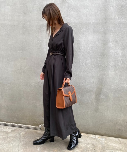 one after another NICE CLAUP（ワンアフターアナザーナイスクラップ）の「【ZOZOTOWN限定・大好評リバイバルアイテム】開襟レトロワンピース（ワンピース・レディース・ブラック/ブラック系その他/ブラウン/ブラウン系その他・FREE/L）」の9枚目の写真