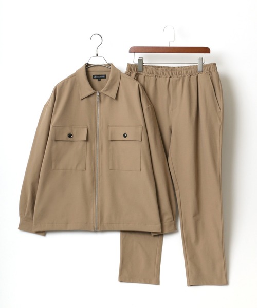 セットアップ マルチストレッチ ジップシャツジャケット＆テーパードパンツ