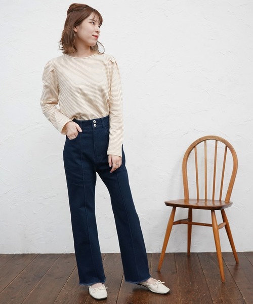 Cheek(チーク)の「ピンタックカラーデニムパンツ(デニムパンツ・レディース・チャコールグレー/ブラウン/ネイビー・SMALL/MEDIUM)」の7枚目の写真