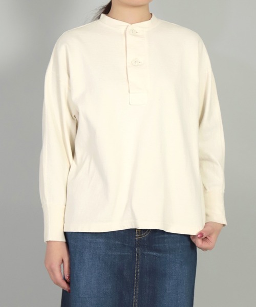 OMNIGOD（オムニゴッド）の「[OMNIGOD womens / オムニゴッド] 8/天竺 ミリタリーヘンリーネックマニッシュトレーナー（Tシャツ/カットソー・レディース・ホワイト/ブラック/カーキ・FREE）」の10枚目の写真