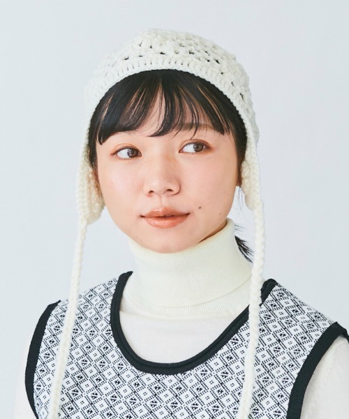 kaorinomori（カオリノモリ）の「カオリノモリ　クッカニット（ニットキャップ/ビーニー・レディース・オレンジ/ホワイト・FREE）」の2枚目の写真
