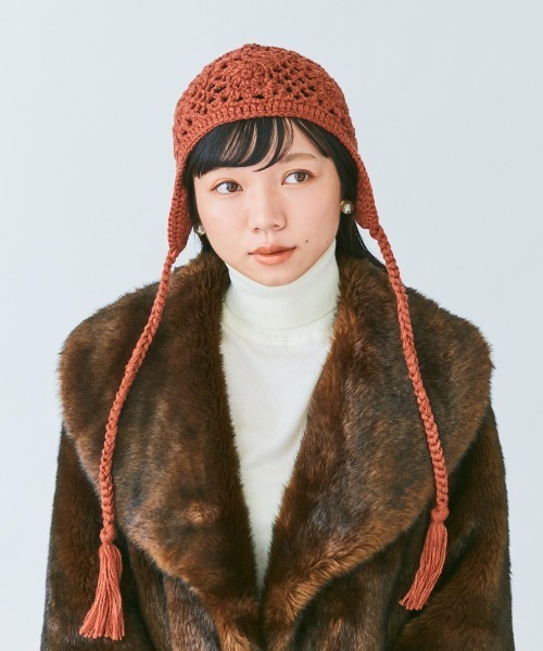kaorinomori（カオリノモリ）の「カオリノモリ　クッカニット（ニットキャップ/ビーニー・レディース・オレンジ/ホワイト・FREE）」の6枚目の写真