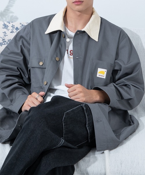 PairPair（ペアペア）の「衿配色カバーオールジャケット(ユニセックス)（カバーオール・メンズ・ブラウン/カーキ/アイボリー/グレイッシュブルー・MEDIUM/LARGE）」の10枚目の写真