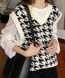 DAY CLOSET | レディース 千鳥格子ドロップショルダーニットベスト(ベスト)