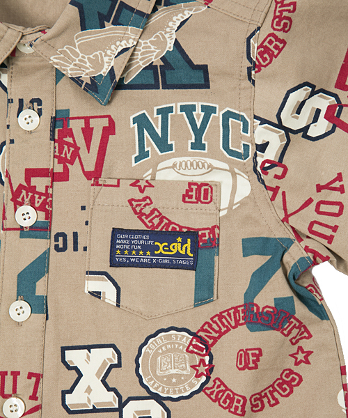 X-girl Stages（エックスガールステージス）の「SHIRT DRESS "COLLEGE PATTERN" (4T～7T)（ワンピース・キッズ・ベージュ/ネイビー・6T/7T/4T/5T）」の4枚目の写真