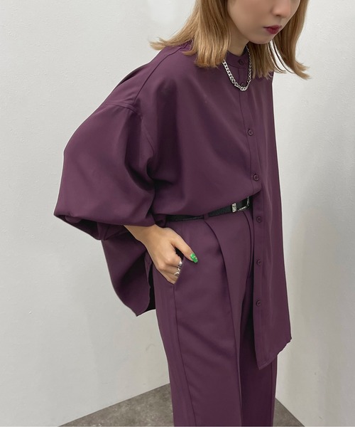 apres jour mignon(アプレジュールミニョン)の「バンドカラーシャツ【SETUP着用可能】 【ZOZOTOWN限定アイテム】(シャツ/ブラウス・レディース・ブラック/パープル系その他3/グリーン系その他2/チャコールグレー・フリー/X-LARGE)」の4枚目の写真