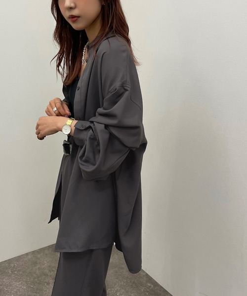 apres jour mignon(アプレジュールミニョン)の「バンドカラーシャツ【SETUP着用可能】 【ZOZOTOWN限定アイテム】(シャツ/ブラウス・レディース・ブラック/パープル系その他3/グリーン系その他2/チャコールグレー・フリー/X-LARGE)」の14枚目の写真