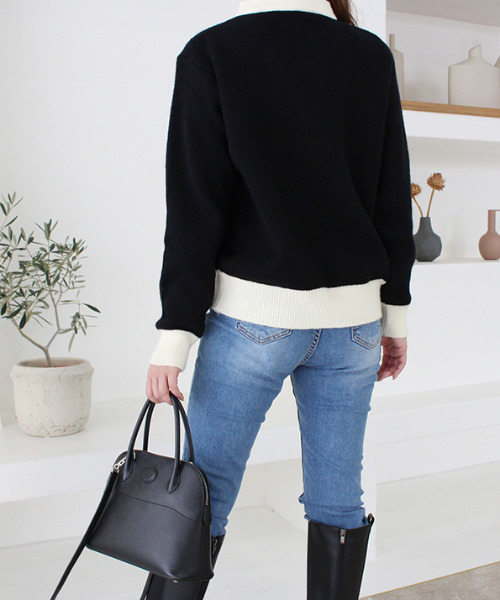 MODE ROBE(モードローブ)の「配色ニットカーディガン(カーディガン/ボレロ・レディース・ホワイト/ブラック・FREE)」の10枚目の写真