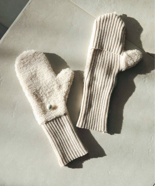 ALEXIA STAM（アリシアスタン）の「Half Finger Boa Mittens/ハーフフィンガーボアミトン（手袋・レディース・ブラウン/オフホワイト・FREE）」の2枚目の写真