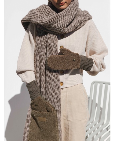 ALEXIA STAM（アリシアスタン）の「Half Finger Boa Mittens/ハーフフィンガーボアミトン（手袋・レディース・ブラウン/オフホワイト・FREE）」の8枚目の写真