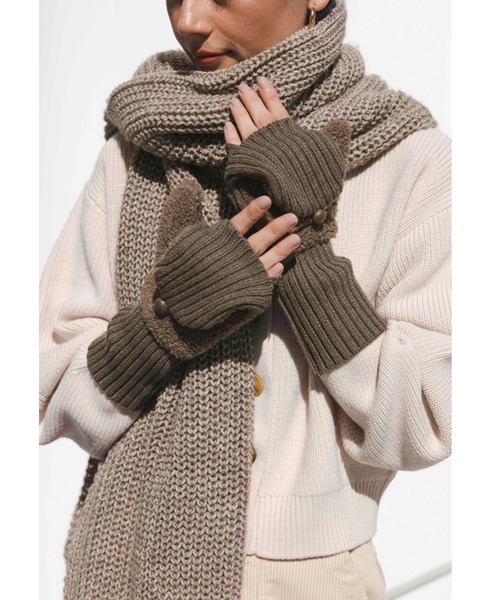 ALEXIA STAM（アリシアスタン）の「Half Finger Boa Mittens/ハーフフィンガーボアミトン（手袋・レディース・ブラウン/オフホワイト・FREE）」の13枚目の写真