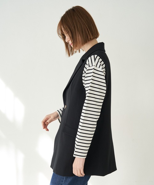 ROPE' PICNIC(ロペピクニック)の「セットアップ対応/スリーブレスジャケット(テーラードジャケット・レディース・ブラック/ベージュ・38)」の4枚目の写真